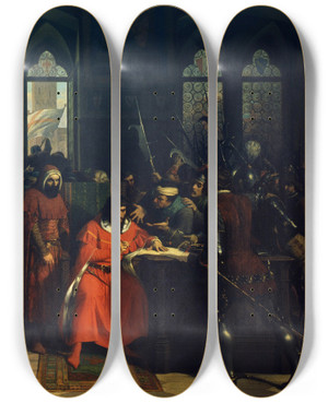 Triptych art skateboard deck of Stefano Ussi Expulsion Of The Duke Of Athens by Stefano Ussi (1822-1901)