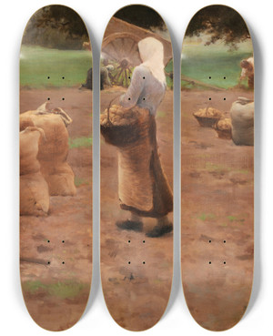 Triptych art skateboard deck of Henry Lerolle La Rcolte Des Pommes De Terre by Henry Lerolle (1848-1929)