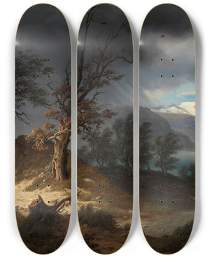 Triptych art skateboard deck of Thomas Fearnley Stormy Landscape With A Rider by Thomas Fearnley (1802-1842) Triptych art skateboard deck of Thomas Fearnley Stormy Landscape With A Rider by Thomas Fearnley (1802-1842)