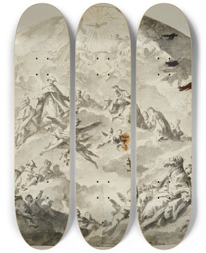 Triptych art skateboard deck of Gaspare Diziani Apotheose Der Heiligen Dominikaner by Gaspare Diziani (1689-1767)