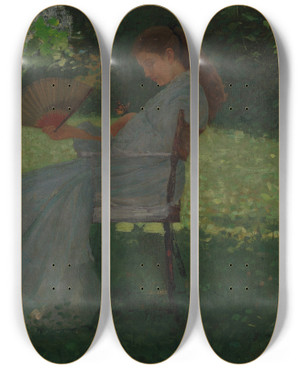 Triptych art skateboard deck of Winslow Homer The Butterfly by Winslow Homer (1836-1910)