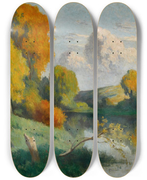 Triptych art skateboard deck of Maximilien Luce Les Scieurs Paysage De La Cure by Maximilien Luce (1858-1941)