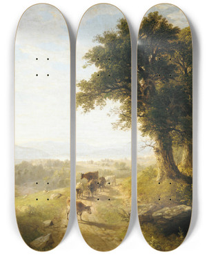 Triptych art skateboard deck of Asher Brown Durand River Scene_2 by Asher Brown Durand (1796-1886)