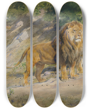 Triptych art skateboard deck of Rosa Bonheur The King Watches by Rosa Bonheur (1822-1899)