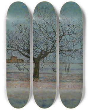 Triptych art skateboard deck of Vilho Lampi The Weeping Willow by Vilho Lampi (1898-1936)