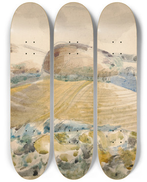 Triptych art skateboard deck of Paul Nash Landscape Of The Wittenham Clumps by Paul Nash (1889-1946)
