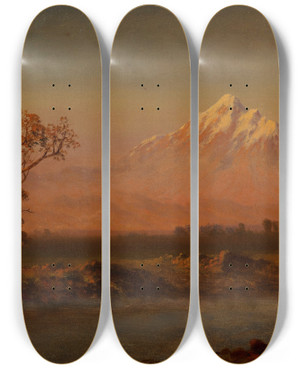 Triptych art skateboard deck of Albert Bierstadt Mount Hood by Albert Bierstadt (1830-1902)