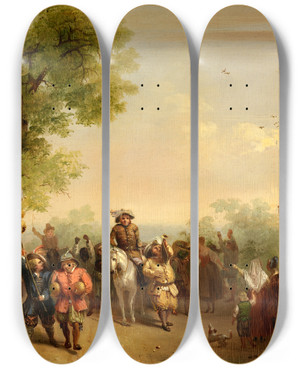 Triptych art skateboard deck of John Gadsby Chapman Triumph Of Stoffel Brinkerhoff On His Return From His Conquests In The East by John Gadsby Chapman (1808-1889)