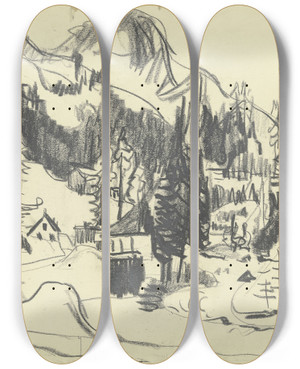Triptych art skateboard deck of Ernst Ludwig Kirchner Sertigtal by Ernst Ludwig Kirchner (1880-1938)
