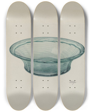 Triptych art skateboard deck of Beverly Chichester Ribbed Glass Bowl by Beverly Chichester (20-)