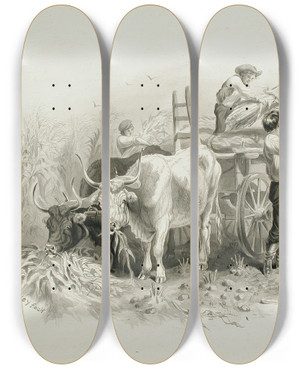 Triptych art skateboard deck of Felix Octavius Carr Darley Haying Scene by Felix Octavius Carr Darley (1822-1888)