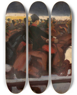 Triptych art skateboard deck of Wadysaw Skoczylas Street Demonstration In 1905 by Wladyslaw Skoczylas (1883-1934)
