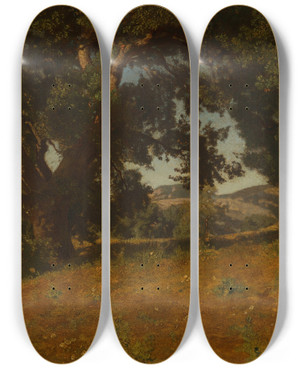 Triptych art skateboard deck of Eugne Blery Landscape by Eugene Blery (1805-1887)