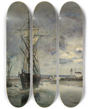 Triptych art skateboard deck of Johan Barthold Jongkind The Port Ofhonfleur by Johan Barthold Jongkind (1819-1891)