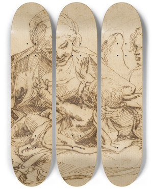 Triptych art skateboard deck of Guido Reni Holy Family With An Angel by Guido Reni (1575-1642) Triptych art skateboard deck of Guido Reni Holy Family With An Angel by Guido Reni (1575-1642)