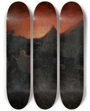 Triptych art skateboard deck of Dominik Skuteck Fire In Radva by Dominik Skutecky (1849-1921)