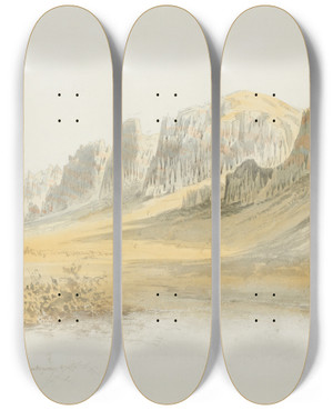 Triptych art skateboard deck of Nicholas Chevalier The Champagne Bottles Peaks Near Lindis Pass by Nicholas Chevalier (1828-1902)