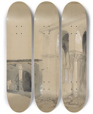 Triptych art skateboard deck of John Ruskin The Great Square At Torcello by John Ruskin (1819-1900)