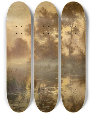 Triptych art skateboard deck of Albert Rigolot Soleil Levant Dans La Brume by Albert Rigolot