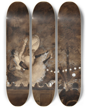 Triptych art skateboard deck of Jean Braud Valmy And La by Jean Beraud (1849-1935)
