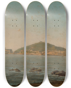 Triptych art skateboard deck of Simon Denis A View Of Naples From The Portici The Castel Dellovo On The Left by Simon Denis (1755-1813)