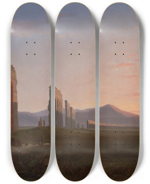Triptych art skateboard deck of Benjamin Champney View Of The Romancampagna by Benjamin Champney (1817-1907)
