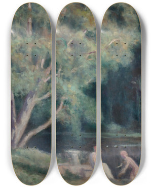Triptych art skateboard deck of Maximilien Luce Les Baigneurs Au Jet Deau by Maximilien Luce (1858-1941)