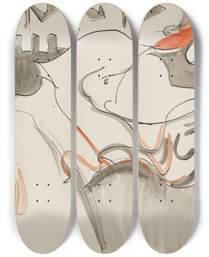 Triptych art skateboard deck of Ernst Ludwig Kirchner Ruhende Frau by Ernst Ludwig Kirchner (1880-1938)