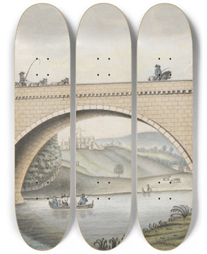 Triptych art skateboard deck of William Beilby Brick Bridge by William Beilby (1740-1819)