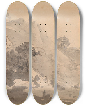 Triptych art skateboard deck of William Gilpin Hilly Landscape by William Gilpin (1724-1804)