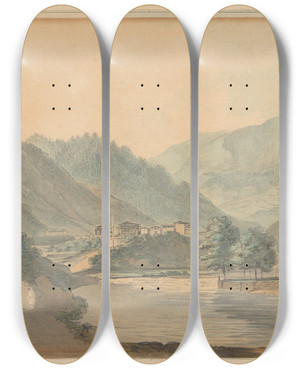 Triptych art skateboard deck of Samuel Davis Mountainous Scene With Buildings And River by Samuel Davis (1757-1819) Triptych art skateboard deck of Samuel Davis Mountainous Scene With Buildings And River by Samuel Davis (1757-1819)