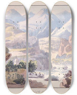 Triptych art skateboard deck of Charles Hamilton Smith Pass Of The Ebro by Charles Hamilton Smith (1776-1859)