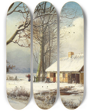 Triptych art skateboard deck of Anders Andersenlundby Der Hentes Brnde by Anders Andersen Lundby (1840-1923)