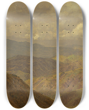 Triptych art skateboard deck of Frederic Edwin Church Mountainous Landscape Ii by Frederic Edwin Church (1826-1900)