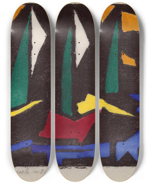 Triptych art skateboard deck of Jacoba Van Heemskerck Boat And Trees by Jacoba Van Heemskerck (1876-1923)