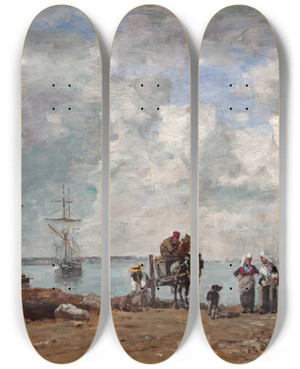 Triptych art skateboard deck of Eugne Boudin Fishermens Wives At The Seaside by Eugene Boudin (1824-1898)