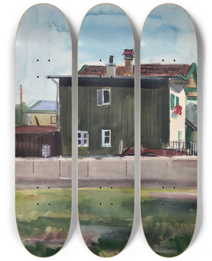 Triptych art skateboard deck of Otto Geigenberger Aus Tlz by Otto Geigenberger (1881-1946)