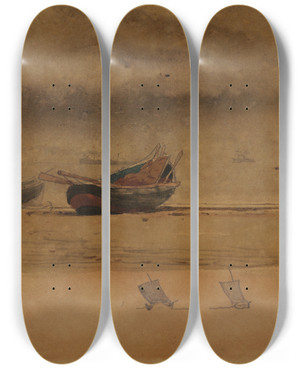 Triptych art skateboard deck of Winslow Homer Stern View Of Two Rowboats England by Winslow Homer (1836-1910)