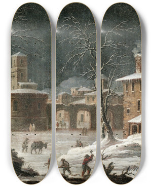 Triptych art skateboard deck of Bartolomeo Pedone Landscape Under Snow by Bartolomeo Pedone (1665-1733) Triptych art skateboard deck of Bartolomeo Pedone Landscape Under Snow by Bartolomeo Pedone (1665-1733)