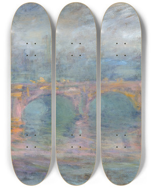 Triptych art skateboard deck of Claude Monet Waterloo Bridgelondon At Sunset by Claude Monet (1840-1926)