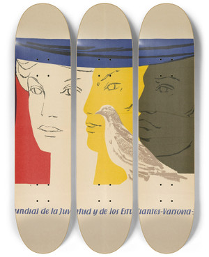Triptych art skateboard deck of Us Information Agency V Festival Mundial De La Juventud Y De Los Edudiantesvarsovia by U S Information Agency (1953-1999)