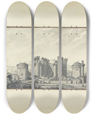 Triptych art skateboard deck of Giovanni Battista Borra The Basilica At Pergamon by Giovanni Battista Borra (1713-1770)
