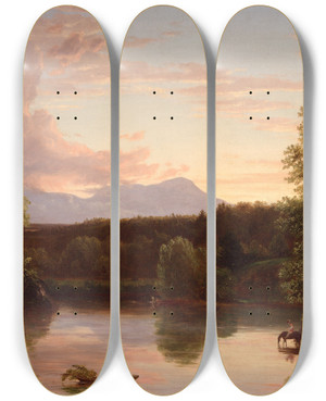 Triptych art skateboard deck of Thomas Cole North Mountain And Catskillcreek by Thomas Cole (1801-1848)