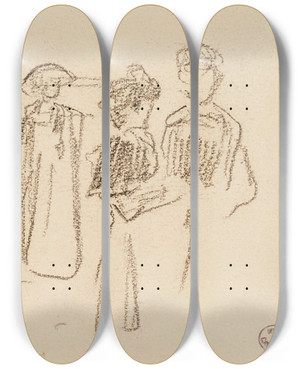 Triptych art skateboard deck of Frdric Houbron Femmes Et Enfant by Frederic Houbron (1851-1908)