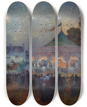 Triptych art skateboard deck of Ferdinand Du Puigaudeau Le Mange De Nuit Et Fte Foraine by Ferdinand Du Puigaudeau (1864-1930)
