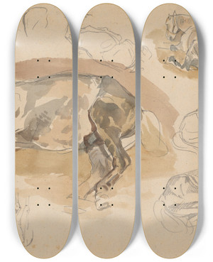 Triptych art skateboard deck of Piotr Michaowski Studia I Szkice Lecego Konia by Piotr Michalowski (1800-1855)