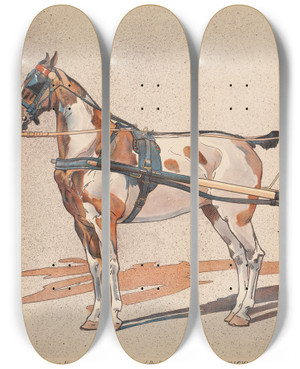 Triptych art skateboard deck of Edward Penfield A Kentucky Breaking Cart by Edward Penfield (1866-1925)