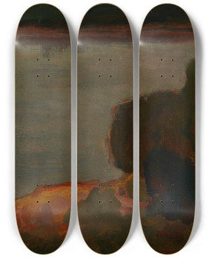 Triptych art skateboard deck of Jan Stanislawski Evening At The Dnieper River by Jan Stanislawski (1860-1907)