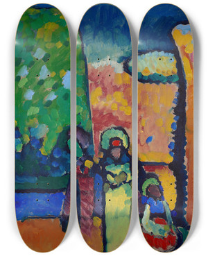 Triptych art skateboard deck of Wassily Kandinsky Study On Improvisation No 2 Funeral March by Wassily Kandinsky (1866-1944)