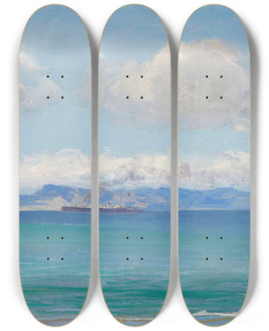 Triptych art skateboard deck of Sir John Lavery Tangier Bay by Sir John Lavery (1856-1941)